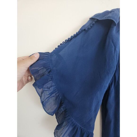 Wink Revolve "Kasey" Navy Blue 100% Silk Tulle Hooded A-Line Dress size X Small - Picture 3 of 9